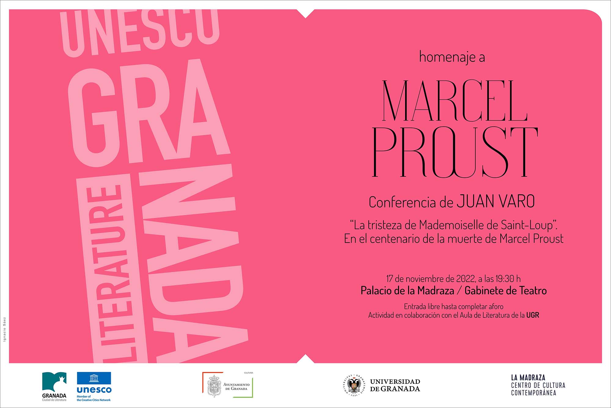 Cartel de la conferencia de Juan Varo sobre Marcel Proust