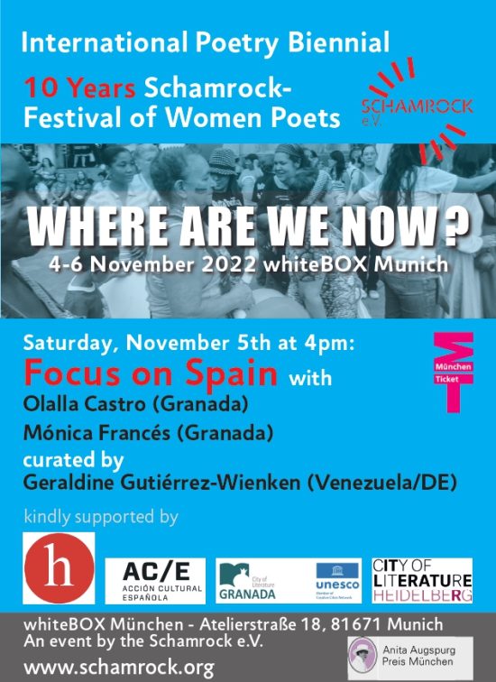 Cartel de la lectura de Olalla Castro y Mónica Francés en el festival Schamrock, Munich, noviembre de 2022