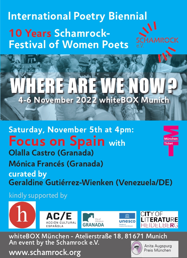Cartel de la lectura de Olalla Castro y Mónica Francés en el festival Schamrock, Munich, noviembre de 2022