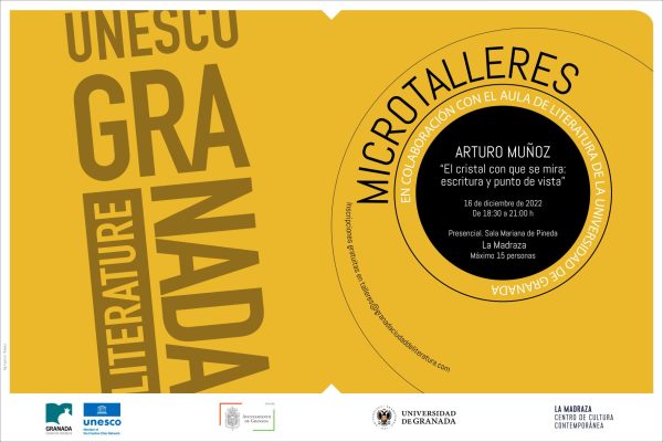 Cartel del microtaller sobre creación literaria y punto de vista, por Arturo Muñoz