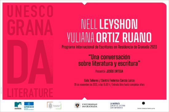 Cartel del acto de Nell Leyshon y Yuliana Ortiz Ruano en el Centro Federico García Lorca, Granada