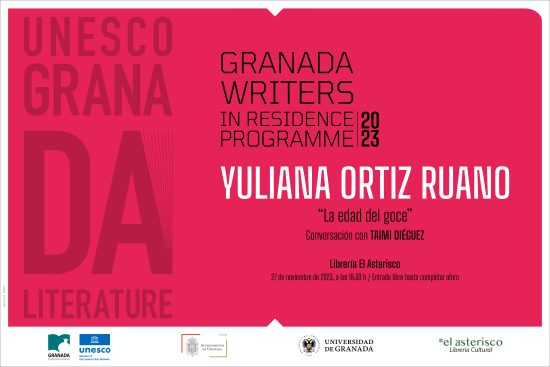 Cartel del acto público de Yuliana Ortiz Ruano en la librería El Asterisco, de Granada, el 27 de noviembre de 2023.