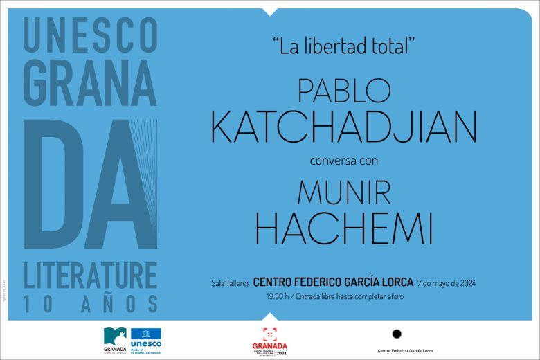 Cartel de la conversación literaria entre Pablo Katchadjian y Munir Hachemi el 7 de mayo de 2024