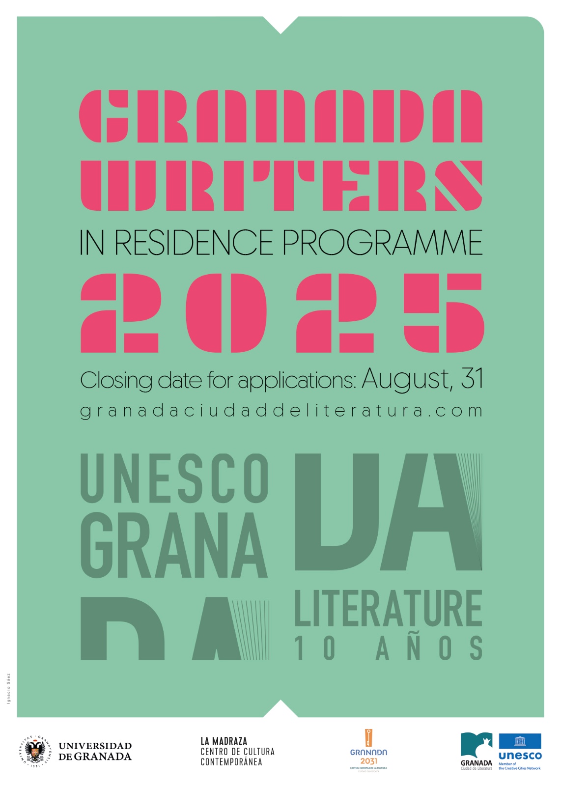 Cartel del programa internacional de Escritores en Residencia en Granada 2025
