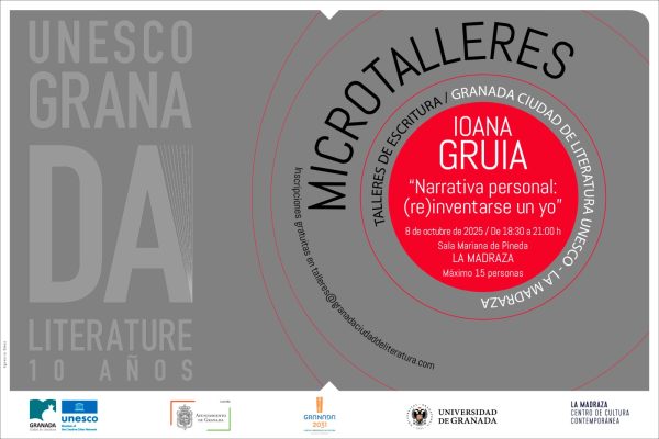 Cartel del microtaller de Ioana Gruia sobre reinvención del yo en escritura creativa
