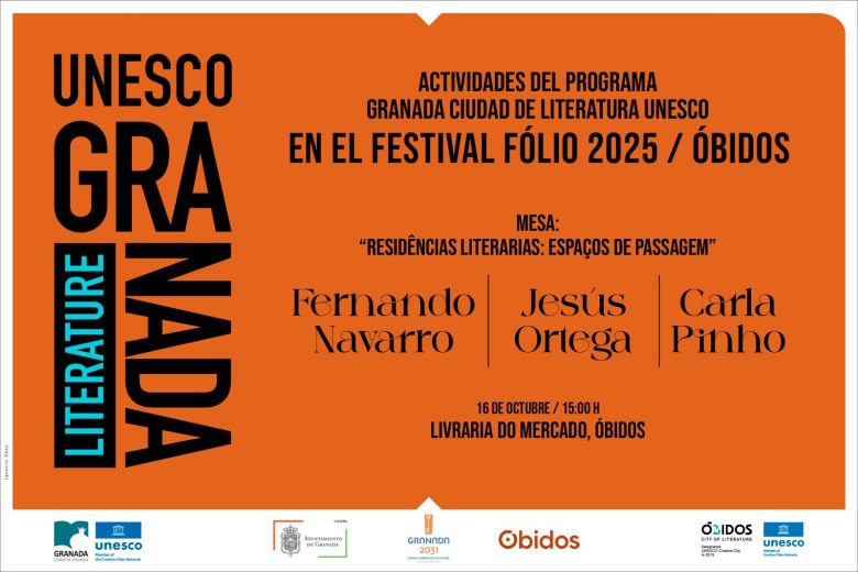Cartel de la mesa redonda con Jesús Ortega, Carla Pinho y Fernando Navarro en el festival Fólio 2025.